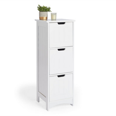 Vonhaus Bathroom Storage Drawers, White Freestanding Bathroom Cabinet With 3 Drawers & Shaker Tongue & Groove Design, Holbrook - image 1