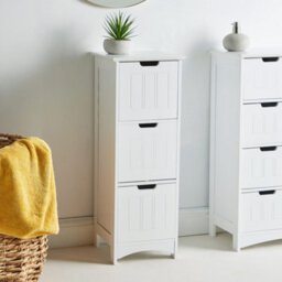 Vonhaus Bathroom Storage Drawers, White Freestanding Bathroom Cabinet With 3 Drawers & Shaker Tongue & Groove Design, Holbrook - thumbnail 2