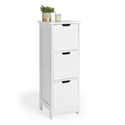 Vonhaus Bathroom Storage Drawers, White Freestanding Bathroom Cabinet With 3 Drawers & Shaker Tongue & Groove Design, Holbrook