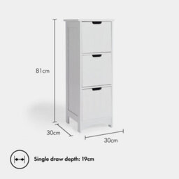 Vonhaus Bathroom Storage Drawers, White Freestanding Bathroom Cabinet With 3 Drawers & Shaker Tongue & Groove Design, Holbrook - thumbnail 6
