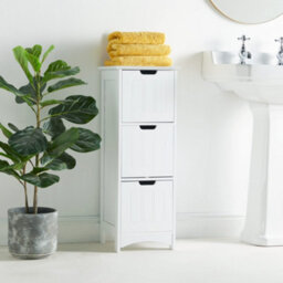 Vonhaus Bathroom Storage Drawers, White Freestanding Bathroom Cabinet With 3 Drawers & Shaker Tongue & Groove Design, Holbrook - thumbnail 4