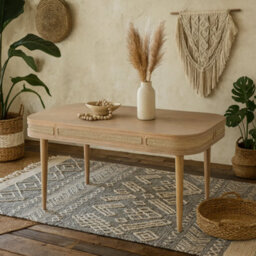 Wyld Haus Chicago Cane And Carved Mango Wood 6-Seater Dining Table - thumbnail 3