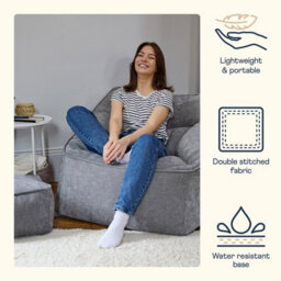 icon Natalia Chenille Adults Bean Bag Armchair And Pouffe, Ready Filled Large Beanbag And Footstool Grey - thumbnail 5