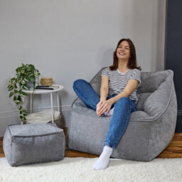 icon Natalia Chenille Adults Bean Bag Armchair And Pouffe, Ready Filled Large Beanbag And Footstool Grey - thumbnail 2
