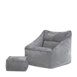 icon Natalia Chenille Adults Bean Bag Armchair And Pouffe, Ready Filled Large Beanbag And Footstool Grey - thumbnail 1