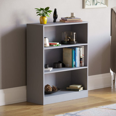 Lassic Vida Designs Cambridge Grey 3 Tier Low Bookcase Freestanding Shelving Unit (H)750mm (W)600mm (D)240mm - image 1