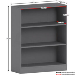 Lassic Vida Designs Cambridge Grey 3 Tier Low Bookcase Freestanding Shelving Unit (H)750mm (W)600mm (D)240mm - thumbnail 2