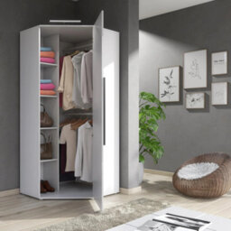 Furneo Modern White High Gloss & Matt Corner Wardrobe Bedroom Closet Sotrage With Led Light Clifton 14 - thumbnail 2