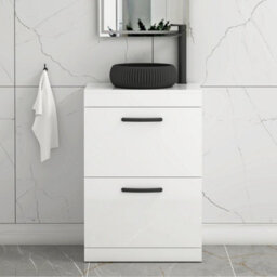 Royal Bathrooms Turin 800mm Freestanding Bathroom Vanity Unit With Sink 2 Drawer Gloss White & Milan Black Countertop Basin - thumbnail 1