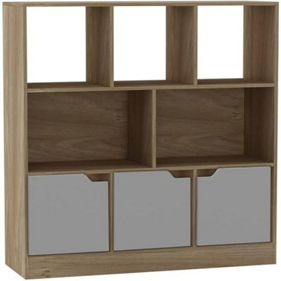 Urbn-Living Urbnliving Asymmetrical 8 Cube Oak  Bookcase Freestanding Storage Unit With 3 Plain Doors - Grey - image 1