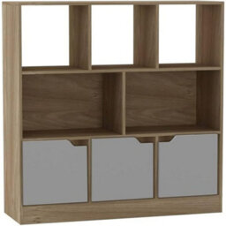 Urbn-Living Urbnliving Asymmetrical 8 Cube Oak  Bookcase Freestanding Storage Unit With 3 Plain Doors - Grey