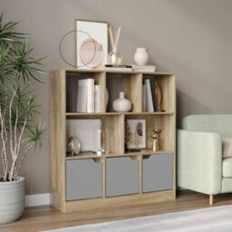 Urbn-Living Urbnliving Asymmetrical 8 Cube Oak  Bookcase Freestanding Storage Unit With 3 Plain Doors - Grey - thumbnail 2