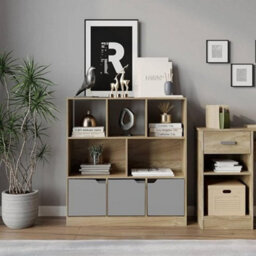 Urbn-Living Urbnliving Asymmetrical 8 Cube Oak  Bookcase Freestanding Storage Unit With 3 Plain Doors - Grey - thumbnail 4