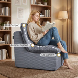 Roxgox Compact Bean Bag Chair Memory Foam Lazy Sofa Sack, Floor Couch For Bedroom, Living Room, Office & Home (Grey) - thumbnail 3