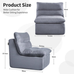 Roxgox Compact Bean Bag Chair Memory Foam Lazy Sofa Sack, Floor Couch For Bedroom, Living Room, Office & Home (Grey) - thumbnail 2