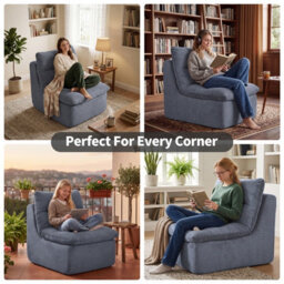 Roxgox Compact Bean Bag Chair Memory Foam Lazy Sofa Sack, Floor Couch For Bedroom, Living Room, Office & Home (Grey) - thumbnail 7