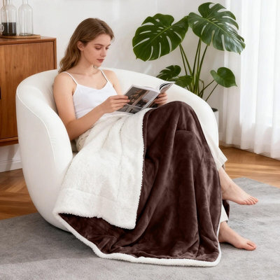 Aspire Homeware Coffee Sherpa Fleece Sofa Throw Blanket, Super King (L)270Cm X (W)230Cm - image 1