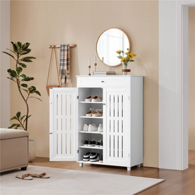 Yaheetech White 5-Tier Shoe Storage Cabinet With Louvered Door - image 1