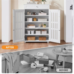 Yaheetech White 5-Tier Shoe Storage Cabinet With Louvered Door - thumbnail 6