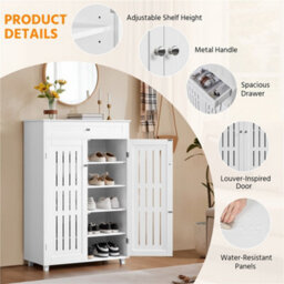Yaheetech White 5-Tier Shoe Storage Cabinet With Louvered Door - thumbnail 4
