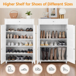 Yaheetech White 5-Tier Shoe Storage Cabinet With Louvered Door - thumbnail 8