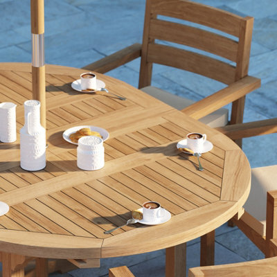 Eterna St.ives Teak Garden Outdoor Dining Table & 6 Seat Chair Set - With Black Cushions - image 1