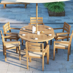 Eterna St.ives Teak Garden Outdoor Dining Table & 6 Seat Chair Set - With Black Cushions - thumbnail 3