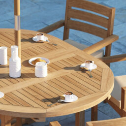 Eterna St.ives Teak Garden Outdoor Dining Table & 6 Seat Chair Set - With Black Cushions - thumbnail 1
