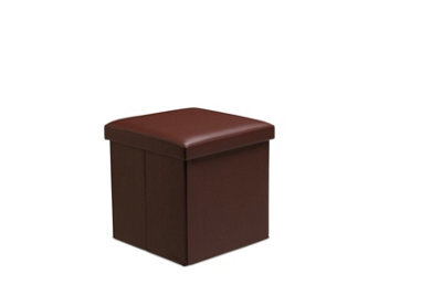 Faux Leather Storage Ottoman Storage Box With Lid Foldable - 38X38X38Cm Square Brown