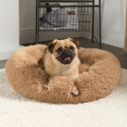 OHS Dog Bed Fluffy Plush Fleece Pet Calming Anti Anxiety Round, Beige - Medium - thumbnail 4