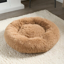 OHS Dog Bed Fluffy Plush Fleece Pet Calming Anti Anxiety Round, Beige - Medium - thumbnail 2