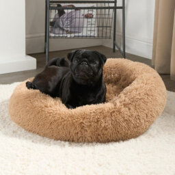 OHS Dog Bed Fluffy Plush Fleece Pet Calming Anti Anxiety Round, Beige - Medium - thumbnail 3