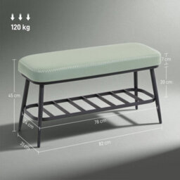 Homcom Shoe Bench, Pu Leather Shoe Storage Bench For Entryway, Green - thumbnail 3