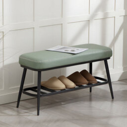 Homcom Shoe Bench, Pu Leather Shoe Storage Bench For Entryway, Green - thumbnail 1