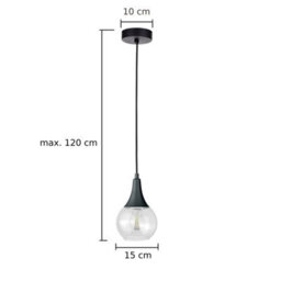Luminosa Lighting Luminosa Lacrima Slim Pendant Ceiling Light Black Transparent Glass Shade 1X E27 - thumbnail 2