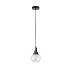Luminosa Lighting Luminosa Lacrima Slim Pendant Ceiling Light Black Transparent Glass Shade 1X E27 - thumbnail 1