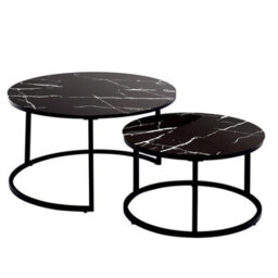 Kosy Koala Round Coffee Table Set Of 2 Nest Of Tables Marble Glass Coffee Table Living Room - thumbnail 1