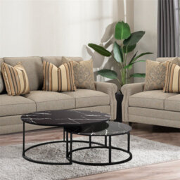 Kosy Koala Round Coffee Table Set Of 2 Nest Of Tables Marble Glass Coffee Table Living Room - thumbnail 5