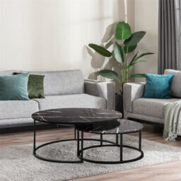Kosy Koala Round Coffee Table Set Of 2 Nest Of Tables Marble Glass Coffee Table Living Room - thumbnail 4