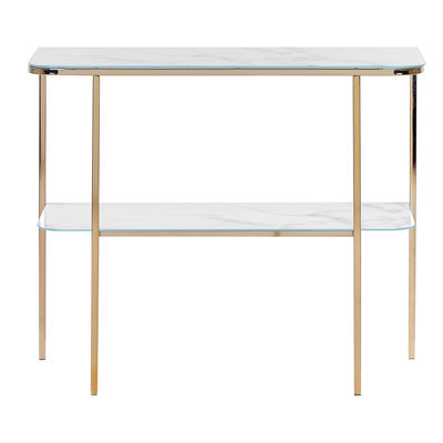 Beliani Glam Marble-Effect Console Table - White Gold Tempered Glass And Chrome Steel, 100 X 35 Cm - image 1