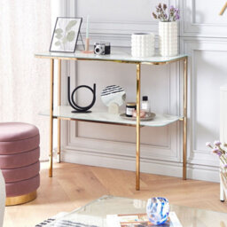 Beliani Glam Marble-Effect Console Table - White Gold Tempered Glass And Chrome Steel, 100 X 35 Cm - thumbnail 2