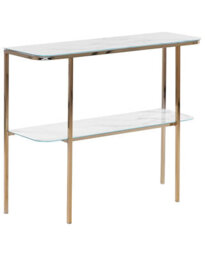 Beliani Glam Marble-Effect Console Table - White Gold Tempered Glass And Chrome Steel, 100 X 35 Cm - thumbnail 3
