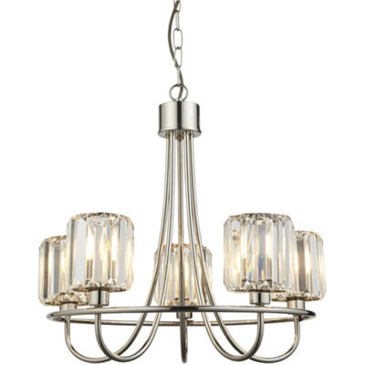 Loops Multi Arm Hanging Ceiling Pendant Light - Bright Nickel Plate & Clear Glass - 5 X 6W Led E14 - image 1