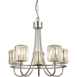 Loops Multi Arm Hanging Ceiling Pendant Light - Bright Nickel Plate & Clear Glass - 5 X 6W Led E14 - thumbnail 1