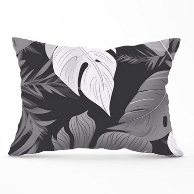 Warren Reed Designer Black White Tropical Leaves Cushions 33Cm X 48Cm