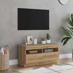 Berkfield Modern Tv Cabinet With Led Lights Artisian Oak 80X35X40 Cm Engineered Wood - thumbnail 2