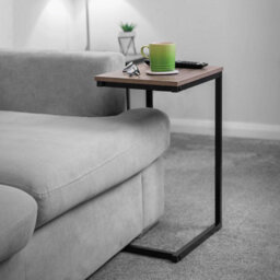 House Of Home Side Table C Shaped Metal Modern Rustic Top Black Frame Coffee Sofa Bed Snack - thumbnail 7