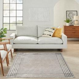 Grey Silver Bordered Chequered Modern Easy To Clean Rug For Bedroom & Living Room-239Cm X 300Cm - thumbnail 1