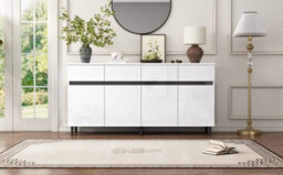 Btm White Sideboard Storage Cabinet With 4 Doors 4 Drawers Adjustable Shelves For Living Room And Kitchen - thumbnail 8