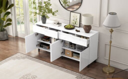 Btm White Sideboard Storage Cabinet With 4 Doors 4 Drawers Adjustable Shelves For Living Room And Kitchen - thumbnail 9